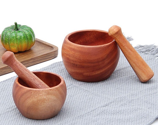 wooden mortar and pestle set