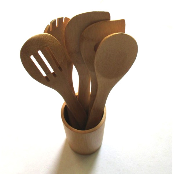 5pcs bamboo utensils with holder