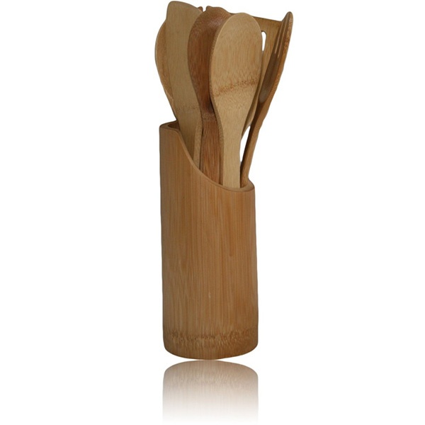 6pcs bamboo utensils set with holder