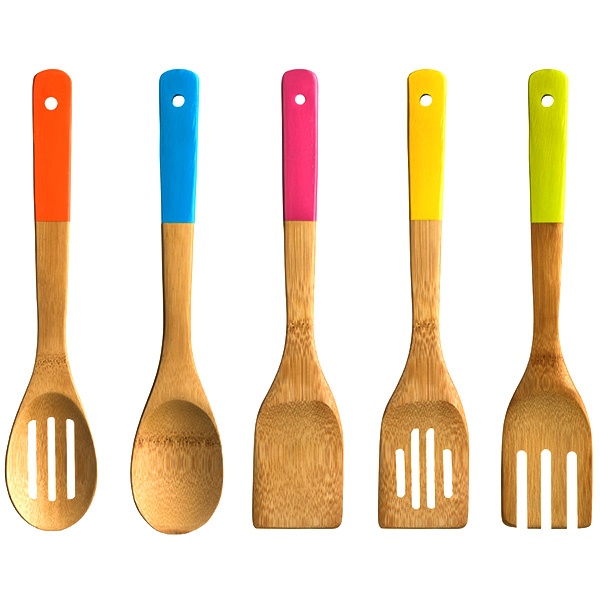 bamboo utensils set with color handle