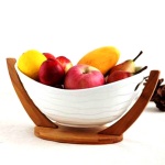 ceramic fruit basket with bamboo rack