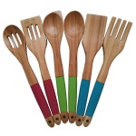 6pcs bamboo utensils set with silicone handle