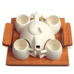 ceramic tea pot and cup set with bamboo rack